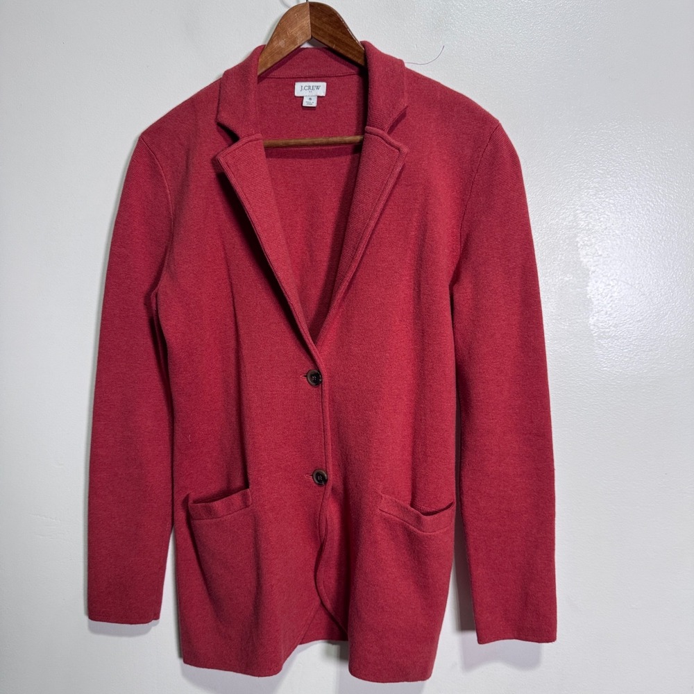 J.Crew Sweater Blazer Womens S Red Solid Knit Notch Lapel Two-Button Cardigan
